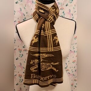 EUC Vintage 80s Burberrys Beige & Mocha Cashmere Reversable Casual Winter Scarf